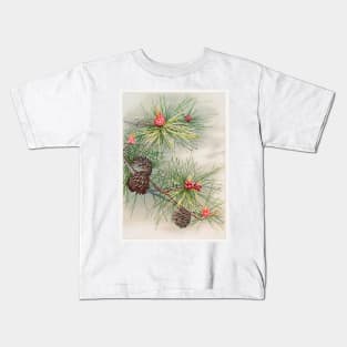 Birthday card depicting pines and flower Kids T-Shirt